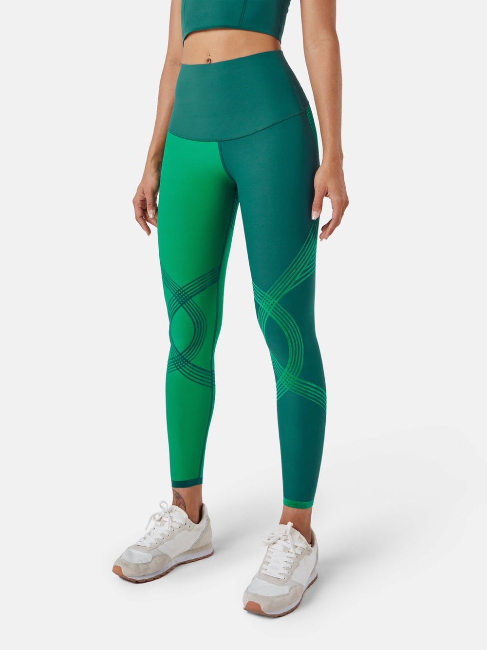 Fanka Green Teal Reversible Body Sculpt Compression Leggings Gym Workout